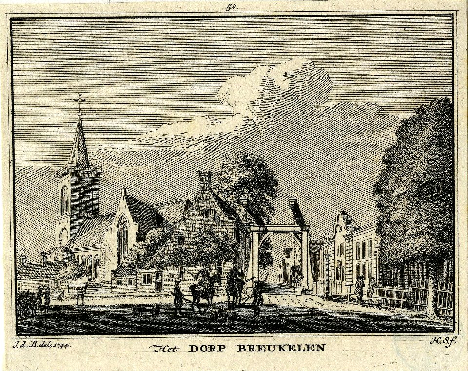 HUA-200454-Gezicht in Breukelen met de Nederlands Hervormde kerk vanuit het zuidoosten In het midden de ophaalbrug over de Kerkvaart Danne en daarachter de Heren