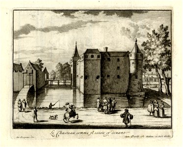 HUA-135935-Gezicht op het omgrachte kasteel Gunterstein te Breukelen uit het noorden met links een gedeelte van de voorburcht en rechts op de achtergrond de Vech. Free illustration for personal and commercial use.