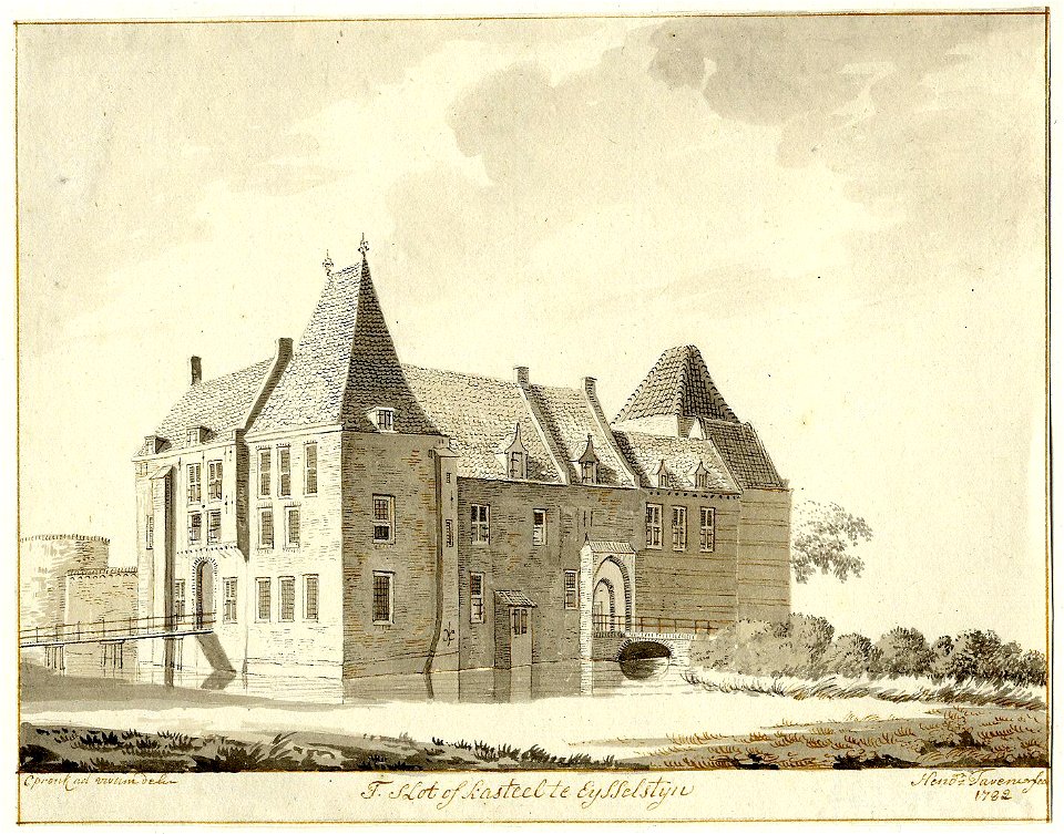 HUA-200297-Gezicht op de zij en de voorgevel van het kasteel te IJsselstein uit het oosten