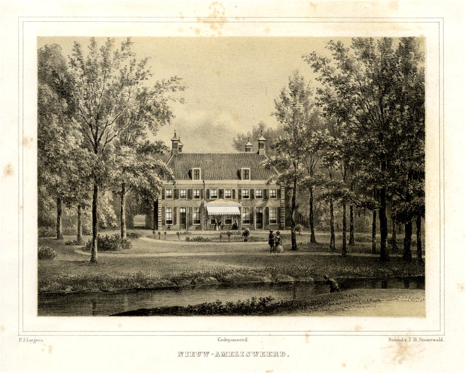 HUA-135930-Gezicht op het huis Nieuw Amelisweerd tussen Utrecht en Bunnik met op de voorgrond de Kromme Rijn