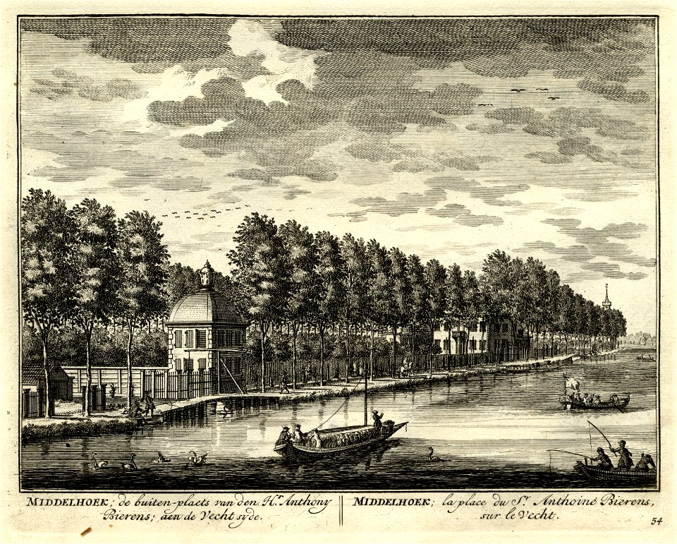 HUA-135639-Gezicht over de Vecht bij Loenen op de buitenplaats Middenhoek met op de voorgrond de theekoepel uit het zuiden