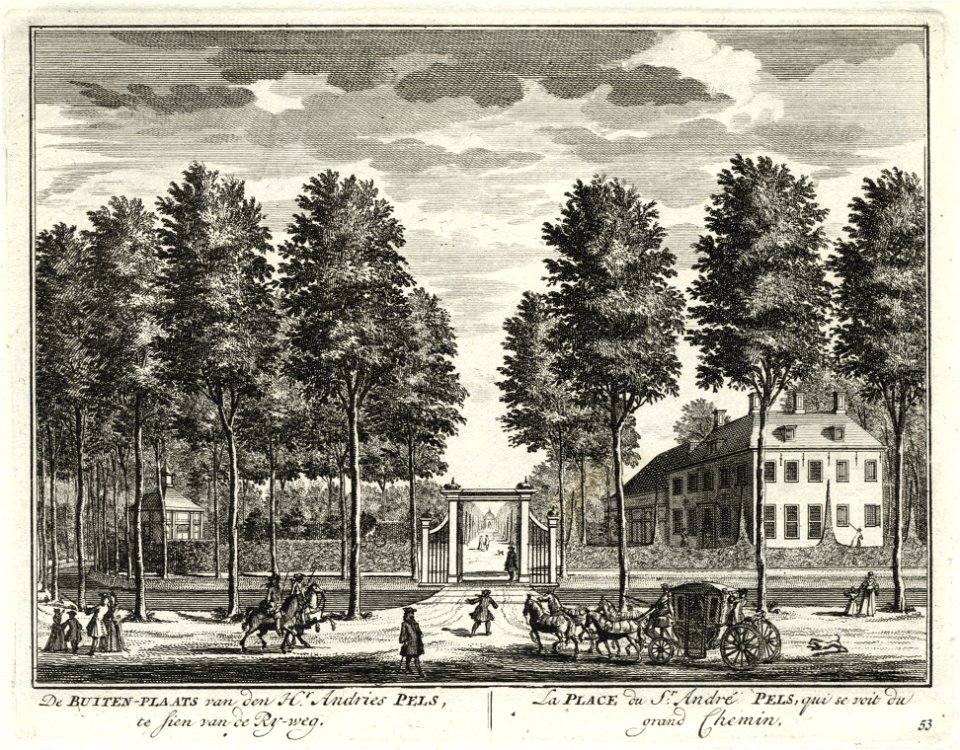 HUA-135742-Gezicht over de Vecht bij Nieuwersluis op de voor en de zijgevel van het huis Vreedenhoff en in de tuin bij het huis