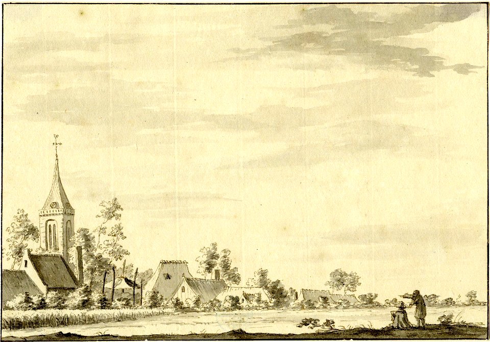 HUA-200551-Gezicht op een dorp met een kerktoren Hamersveld 