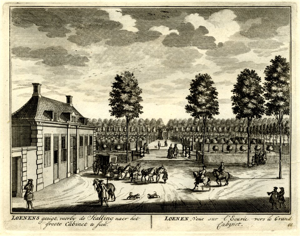 HUA-135651-Gezicht vanuit het huis Loenen bij Loenen in de tuin achter het huis met links de zij en de voorgevel van het koetshuis en op de schtergrond het Grote