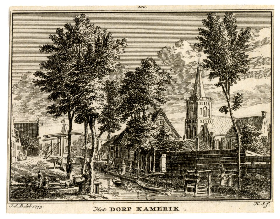 HUA-200603-Gezicht in Kamerik met op de achtergrond de Nederlands Hervormde kerk