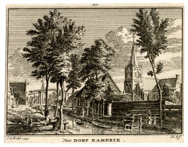 HUA-200603-Gezicht in Kamerik met op de achtergrond de Nederlands Hervormde kerk