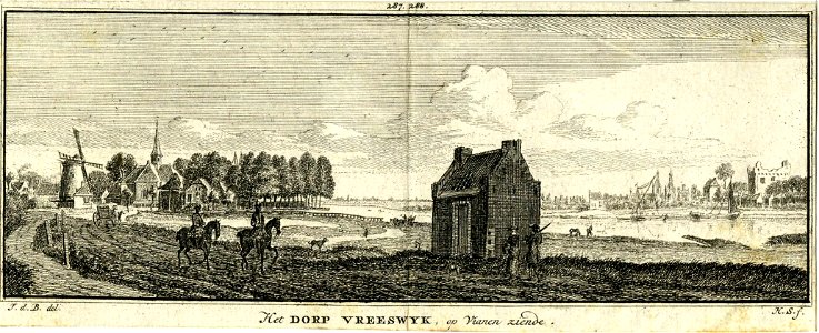 HUA-200891-Gezicht op het dorp Vreeswijk met op de achtergrond aan de overzijde van de Lek Vianen met het kasteel Batenburg