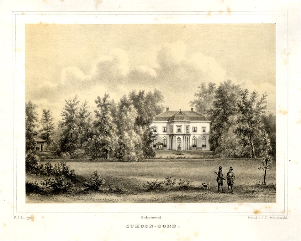 HUA-135878-Gezicht op de voorgevel van het huis Schoonoord te Zeist in het omringende landschapsparkNB Het landhuis is ca 1965 afgebroken