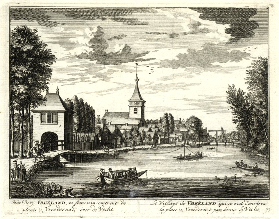 HUA-135762-Gezicht over de Vecht te Vreeland uit het zuiden met links het poortgebouw van de buitenplaats Vrederust