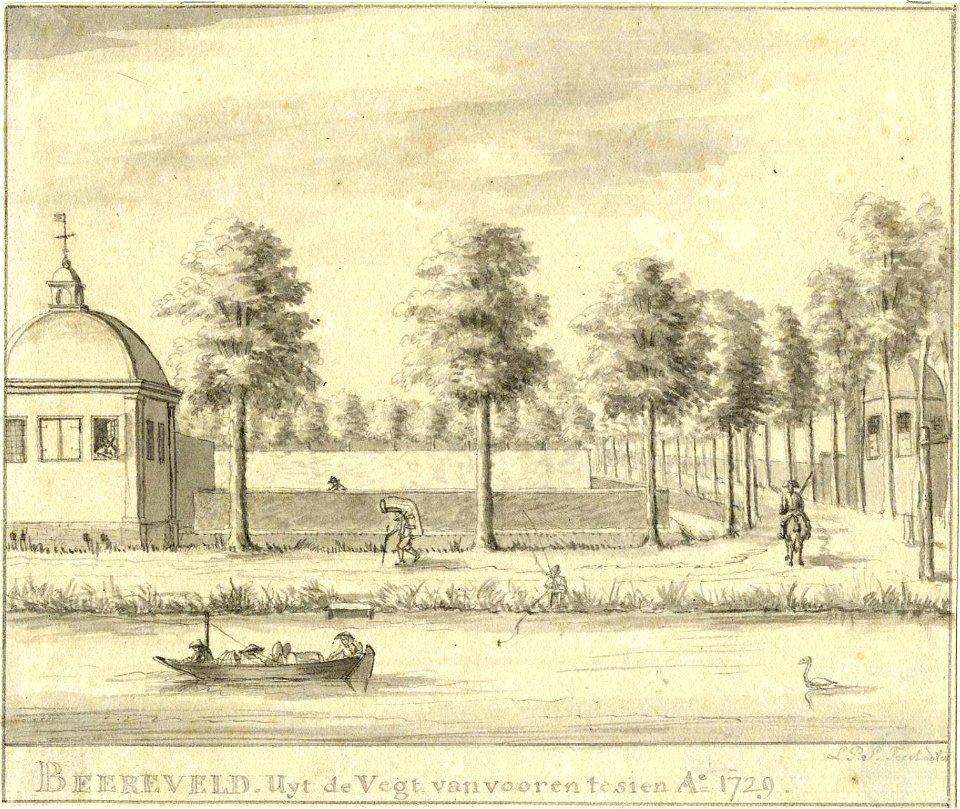 HUA-201088-Gezicht over de Vecht bij Nieuwersluis op de theekoepel en de tuin van het huis Beereveld