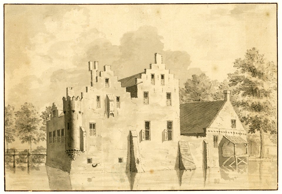 HUA-201014-Gezicht op de voorburcht van het kasteel Aastein ook wel Huis ter Aa genoemd bij Ter Aa uit het zuidwesten met links de brug naar de middeleeuwse woon