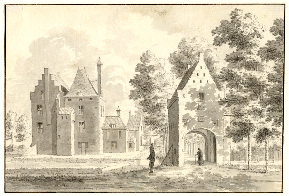 HUA-201240-Gezicht op het kasteel Den Engh bij Vleuten uit het noordwesten met op de voorgrond de buitenpoort de toegangspoort tot het kasteelcomplexNB De gemeen