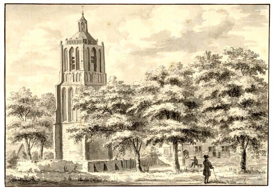 HUA-200569-Gezicht in Houten met de toren van de Nederlands Hervormde kerk