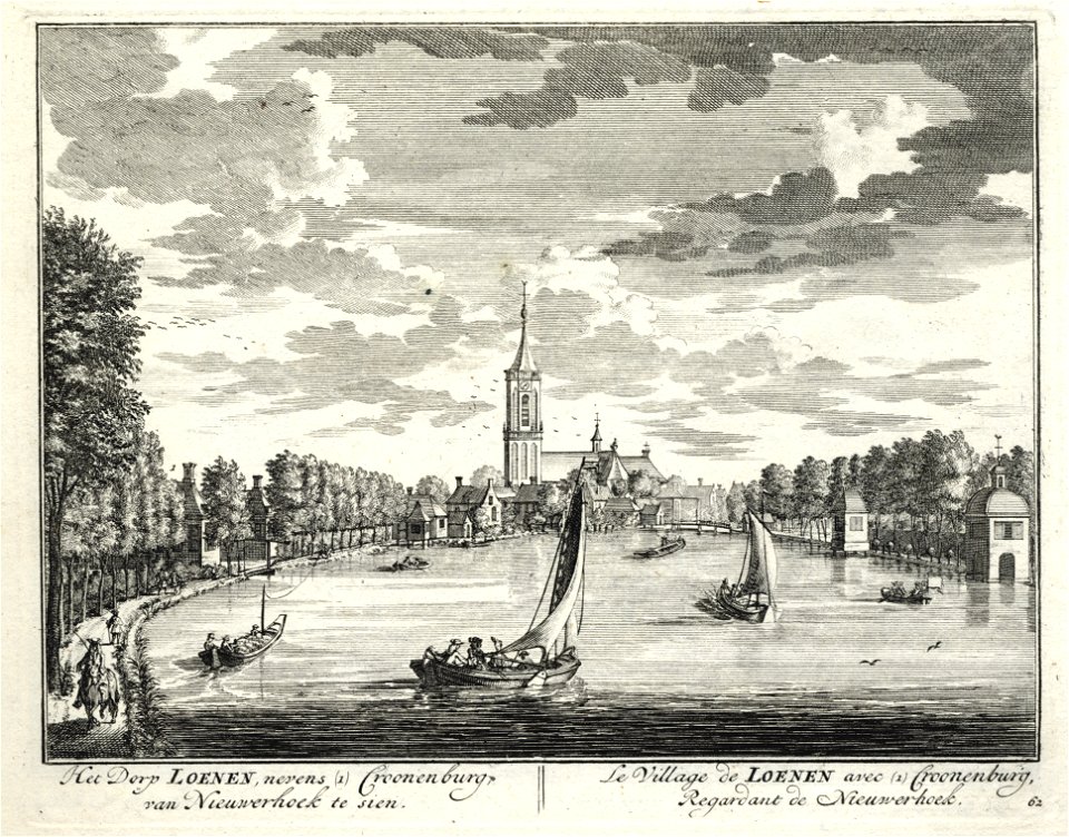 HUA-135751-Gezicht op de Vecht en het dorp Loenen vanuit het zuiden met links bij het cijfer 1 het huis Kronenburg gezien vanaf het huis Nieuwerhoek