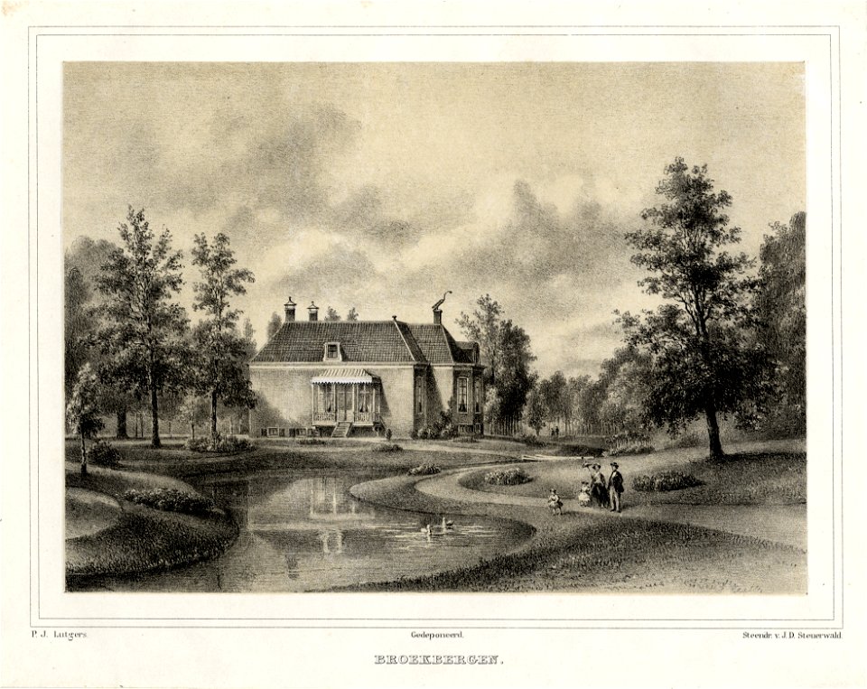 HUA-201150-Gezicht op de zij en voorgevel van het huis Broekbergen Kloosterlaantje 1 te Driebergen temidden van zijn landschapspark