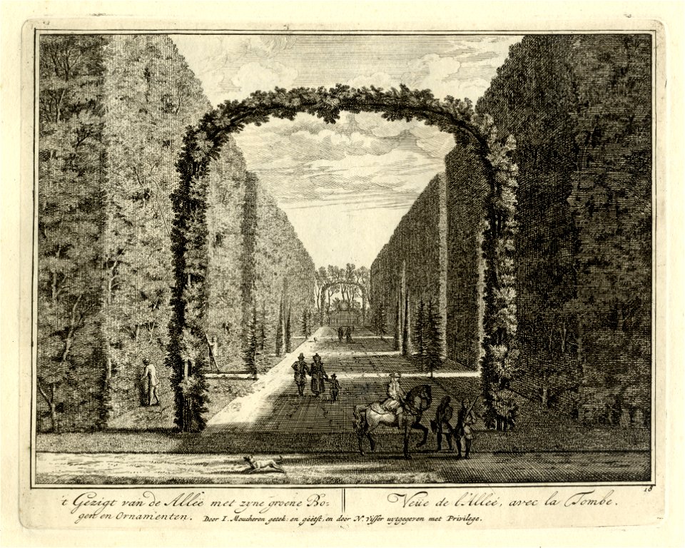 HUA-135967-Gezicht vanaf de hoofdas in de tuin van de buitenplaats Heemstede te Houten in een laan met geschoren hagen en bogen van loofwerk
