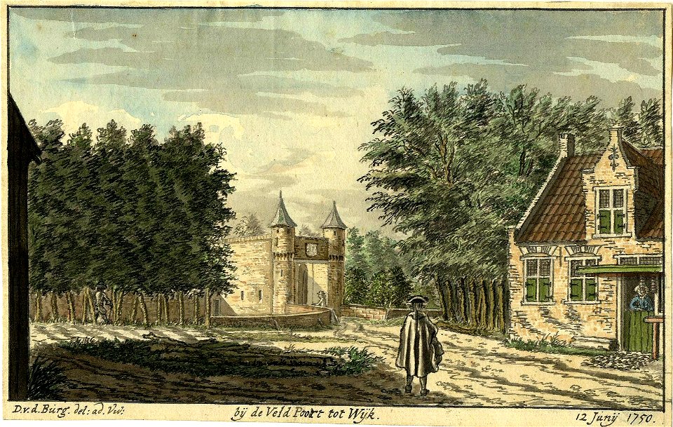 HUA-200163-Gezicht op de weg naar de Veldpoort te Wijk bij Duurstede met rechts een herberg