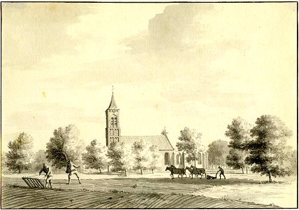 HUA-200542-Gezicht in het dorp t Goy met de Nederlands Hervormde kerk