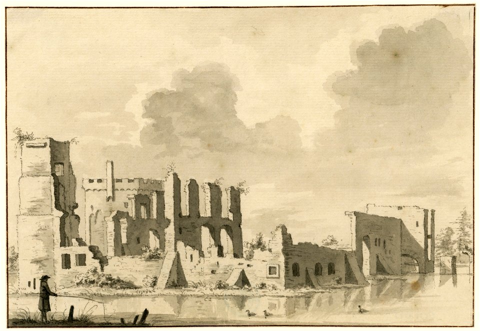 HUA-201015-Gezicht op de ruïne van het kasteel Aastein ook wel Huis ter Aa genoemd bij Ter Aa met links op de achtergrond de middeleeuwse woontorenNB De naam Ter