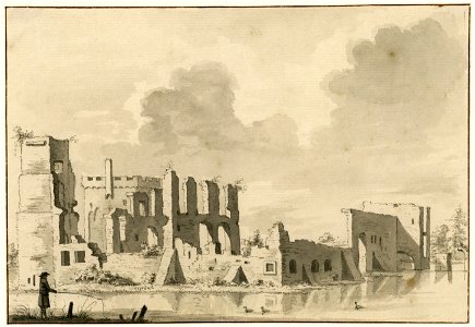 HUA-201015-Gezicht op de ruïne van het kasteel Aastein ook wel Huis ter Aa genoemd bij Ter Aa met links op de achtergrond de middeleeuwse woontorenNB De naam Ter
