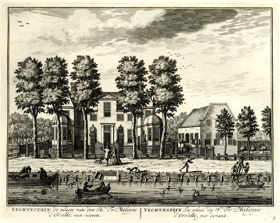 HUA-135594-Gezicht vanaf de Vecht op de voorgevel van het huis Vechtestein bij Maarssen