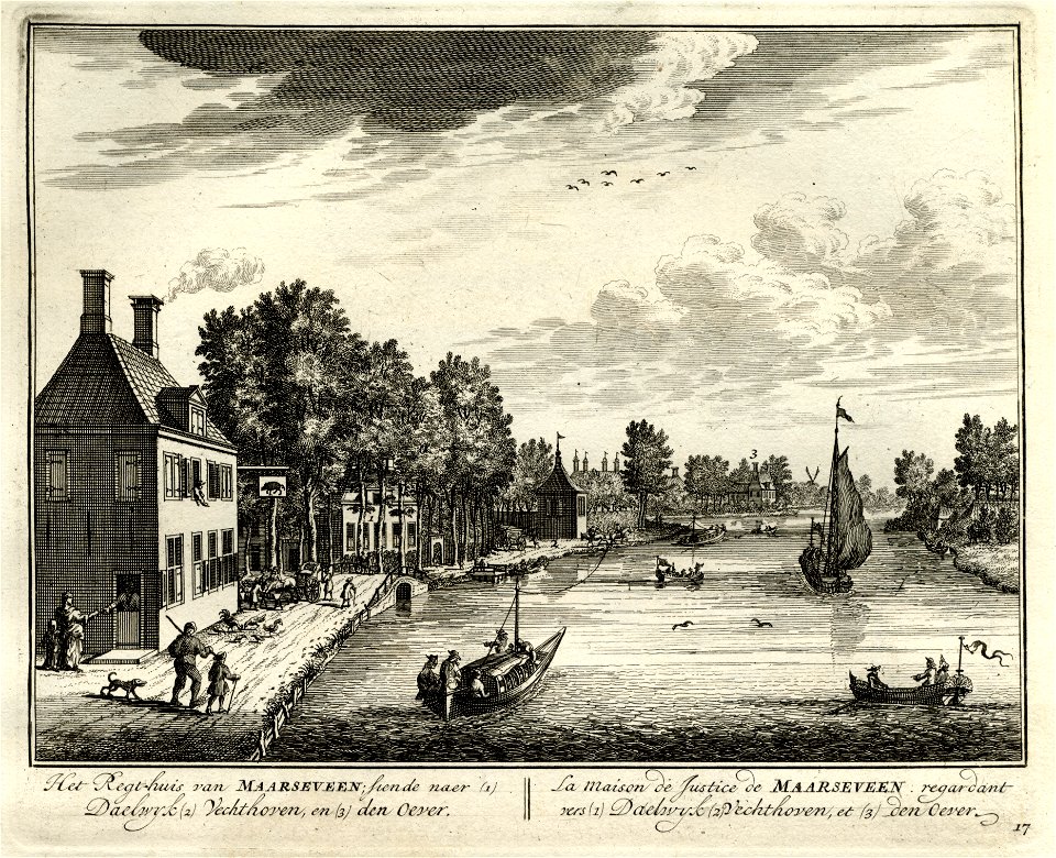 HUA-135602-Gezicht op de Vecht te Maarsseveen met links het rechthuis daarnaast het huis Daelwijk in het midden de theekoepel van het huis Vechthoven en op de ac