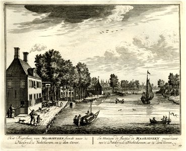 HUA-135602-Gezicht op de Vecht te Maarsseveen met links het rechthuis daarnaast het huis Daelwijk in het midden de theekoepel van het huis Vechthoven en op de ac