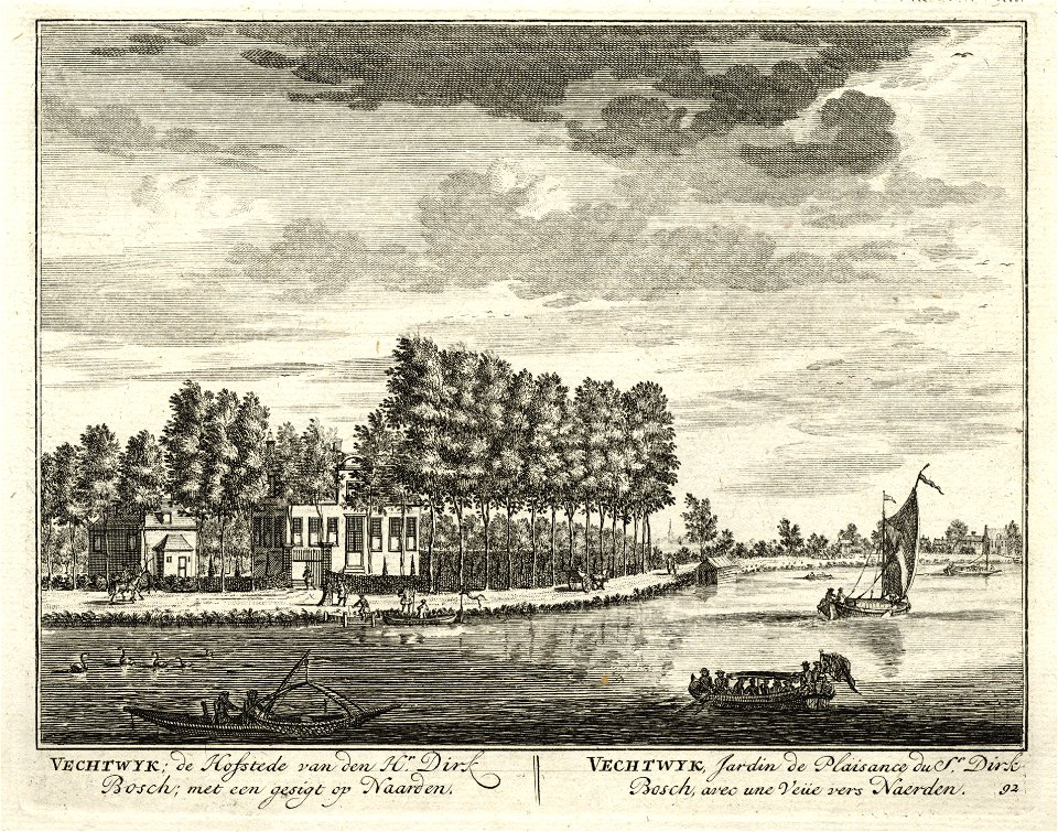 HUA-135783-Gezicht over de Vecht tussen Hinderdam en Weesp op de buitenplaats Vechtwijk uit het westen in de richting van NaardenNB Vechtwijk had later de naam H