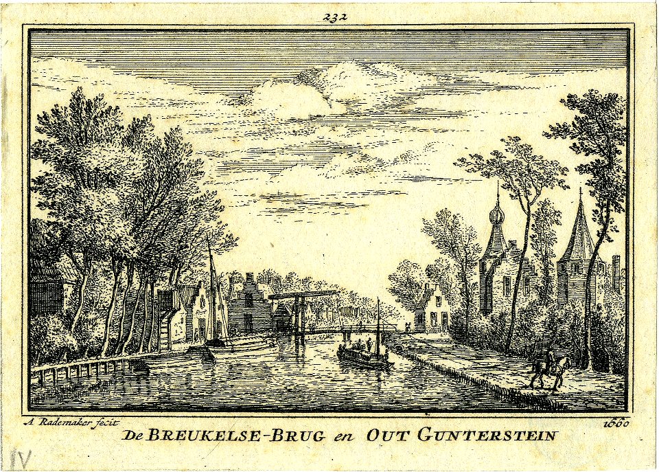 HUA-200451-Gezicht op de Vecht bij Breukelen met de ophaalbrug vanuit het zuiden met rechts het Zandpad en het oude kasteel Gunterstein