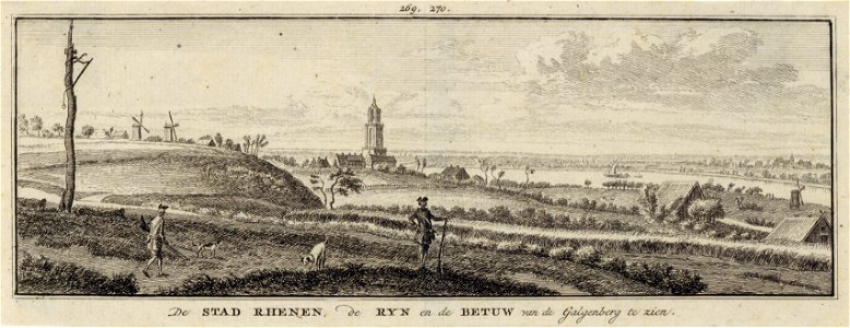 HUA-200107-Gezicht op Rhenen en de Rijn vanaf de Galgenberg met op de achtergrond de Betuwe uit het westen
