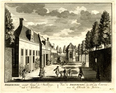 HUA-135683-Gezicht op de voorgevel van het koetshuis van de buitenplaats Driemond gelegen op de plaats waar de riviertjes het Gein de Gaasp en het Smal Weesp sam