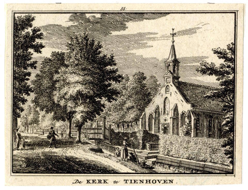 HUA-200849-Gezicht in het dorp Tienhoven met de Nederlands Hervormde kerk uit het zuidwesten