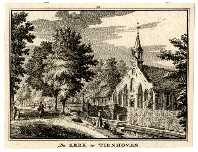 HUA-200849-Gezicht in het dorp Tienhoven met de Nederlands Hervormde kerk uit het zuidwesten