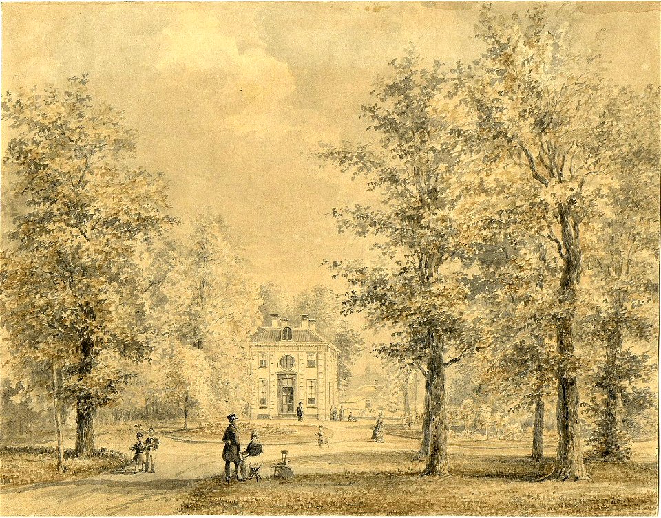 HUA-201437-Gezicht op de voorgevel van het huis Hunthum en het omringende park bij Nieuwersluis uit het noorden