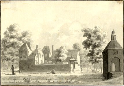 HUA-201267-Gezicht op het kasteel Groenestein bij Nederlangbroek gemeente Langbroek uit het zuiden met rechts het nog bestaande poortgebouwtje