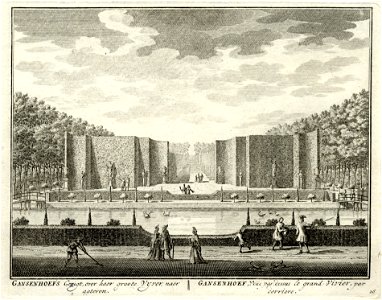 HUA-135715-Gezicht in de buitenplaats Gansenhoef bij Maarsssen de grote vijver en de centrale laan tussen geschoren hagen