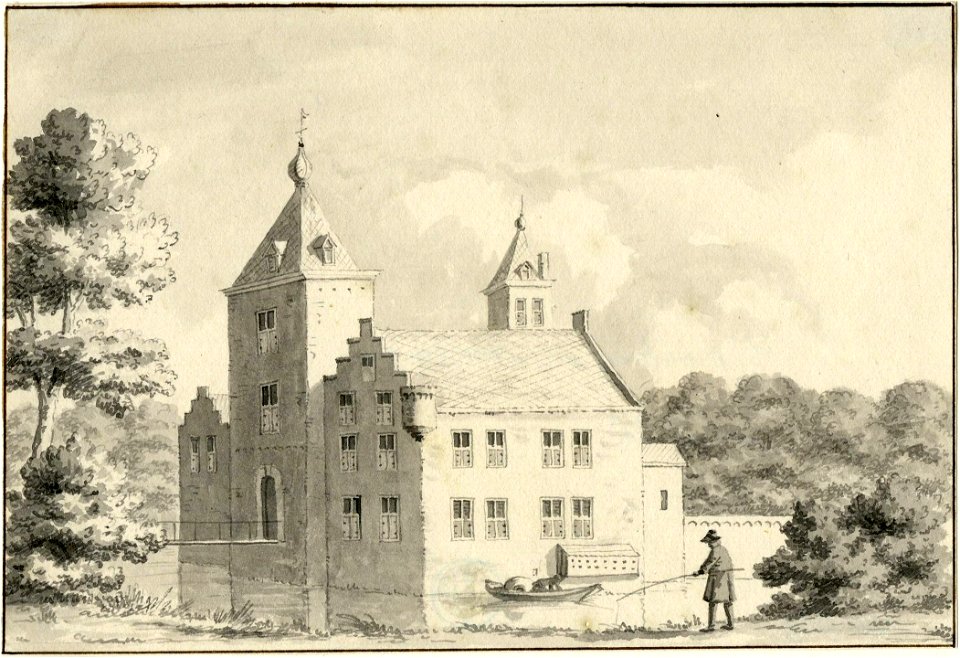 HUA-201069-Gezicht op het kasteel Amerongen te Amerongen met links de brug naar de voorburcht