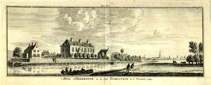 HUA-201414-Gezicht over de Hollandse IJssel op het huis s Heerendijk uit het noordwesten met rechts op de achtergrond IJsselstein
