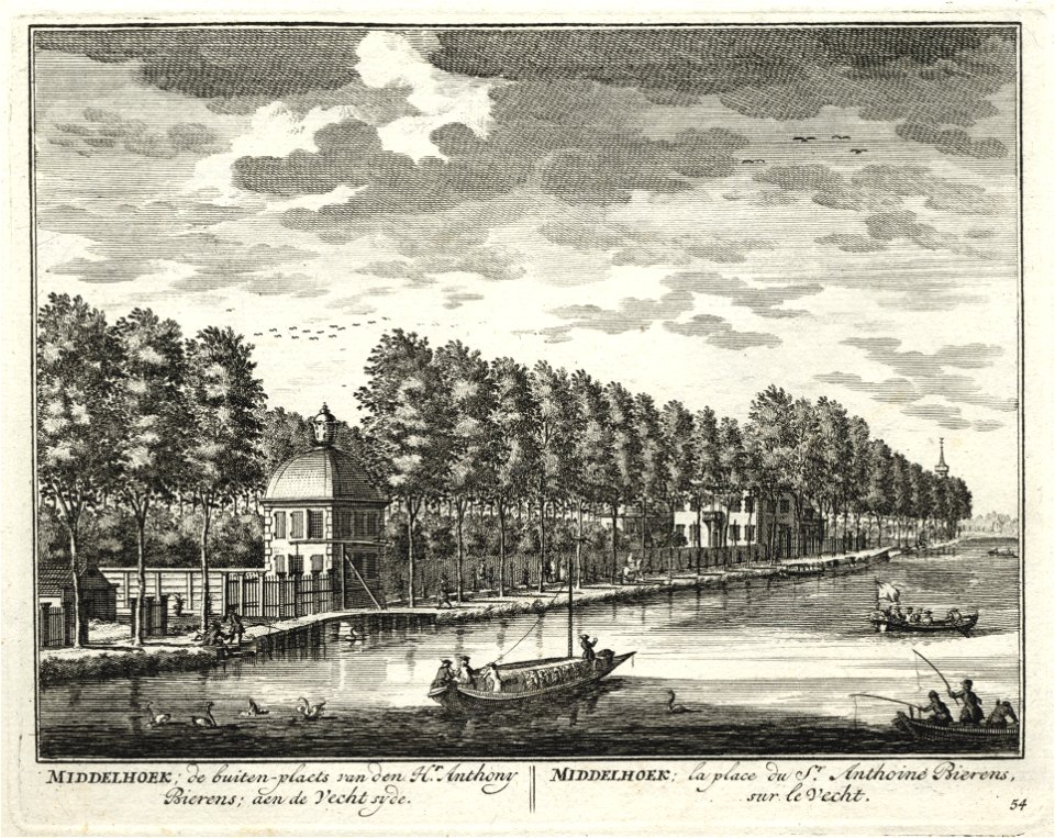 HUA-135743-Gezicht over de Vecht bij Loenen op de buitenplaats Middenhoek met op de voorgrond de theekoepel uit het zuiden