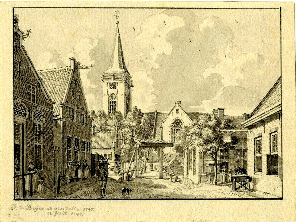 HUA-200321-Gezicht vanuit de Hoogstraat te Abcoude op de Nederlands Hervormde kerk met rechts bij de ophaalbrug de herberg De Jonge Prins