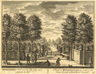 HUA-201582-Gezicht vanaf de Vecht bij Loenen op de overtuin van de buitenplaats Middenhoek