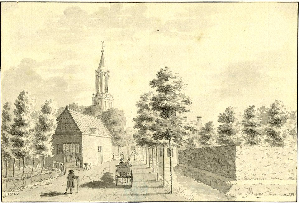 HUA-200658-Gezicht op de Slootdijk te Loenen uit het noodwesten met op de achtergrond te toren van de Nederlands Hervormde kerkNB de naam Slootdijk is later gewi