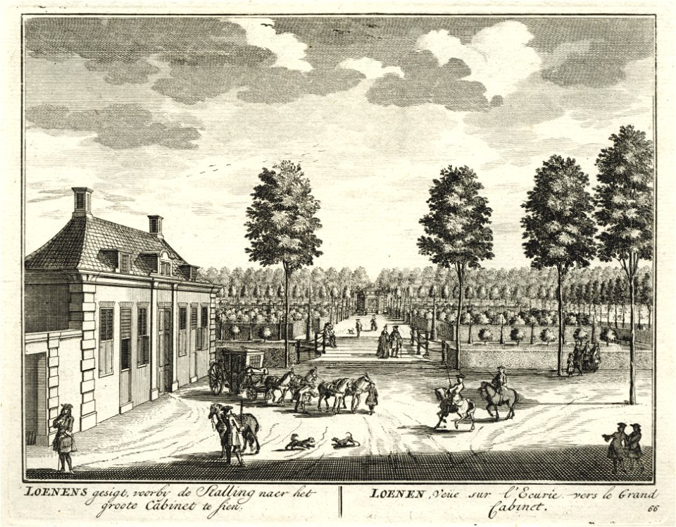 HUA-135755-Gezicht vanuit het huis Loenen bij Loenen in de tuin achter het huis met links de zij en de voorgevel van het koetshuis en op de schtergrond het Grote