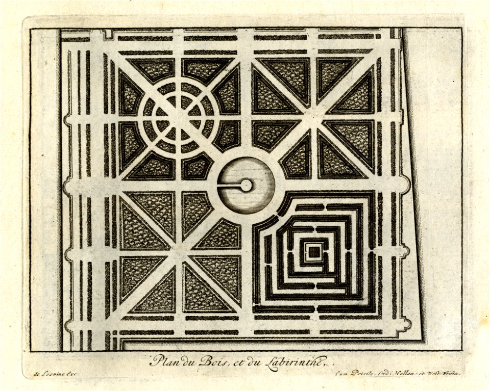 HUA-135948-Plattegrond van de bossen met stervormige paden en de doolhof van de buitenplaats Gunterstein te Breukelen
