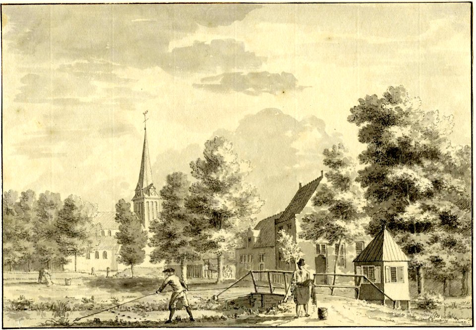 HUA-200826-Gezicht in het dorp Schalkwijk met op de voorgrond een brug over een water de Schalkwijkse Wetering NB De gemeente Schalkwijk is per 1 juli 1961 bij d