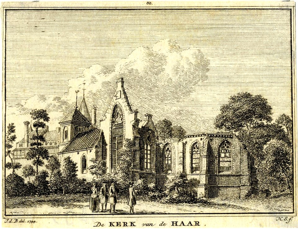 HUA-201309-Gezicht op de ruïne van de kapel bij het kasteel De Haar bij Haarzuilens met een gedeelte van het kasteel op de achtergrondNB De gemeente Haarzuilens 