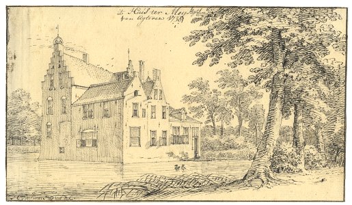 HUA-201576-Gezicht op de achter en de zijgevel van het huis Ter Mey bij Haarzuilens uit het noordoostenNB De gemeente Haarzuilens is per 1 januari 1954 opgenomen