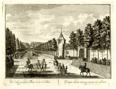 HUA-136021-Gezicht in de grote laan die toegang gaf tot het kasteel Zuilenstein bij Amerongen met rechts het poortgebouw uit het noordoosten