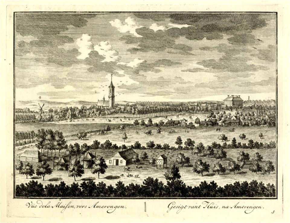 HUA-136037-Gezicht vanuit het kasteel Zuilenstein bij Amerongen in de richting van Amerongen met rechts het huis Amerongen uit het noordwesten