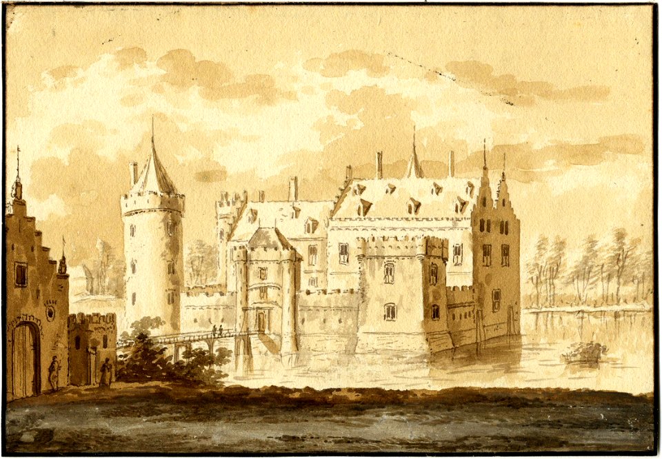 HUA-201477-Gezicht op het omgrachte kasteel Kronenburg aan de Vecht bij Loenen